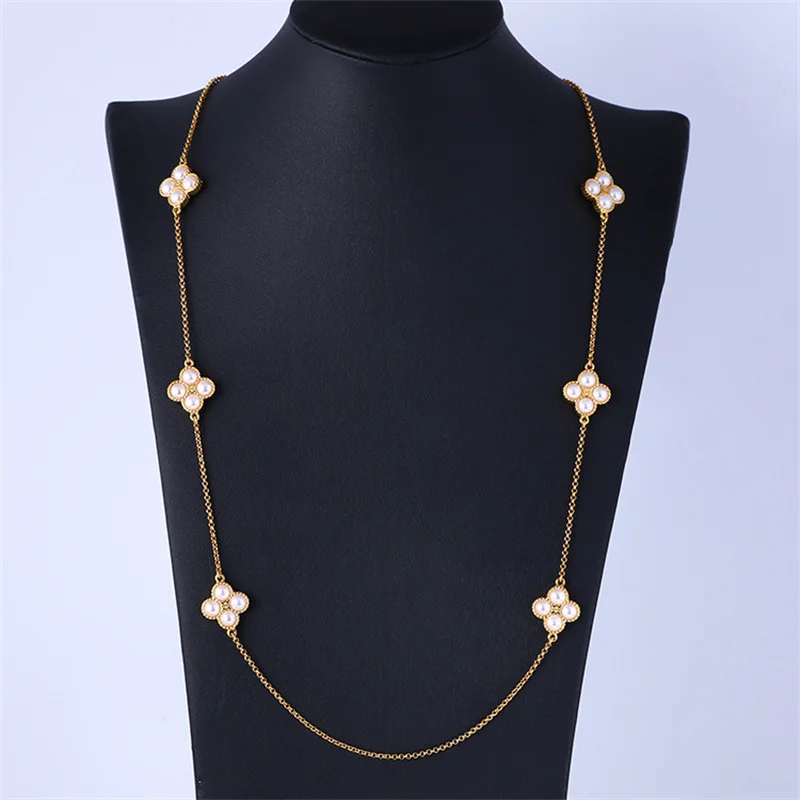 

Jewelry Wholesale Inlaid Multi-Pearl Golden Realistic Three-Dimensional Flower Icon Texture Girl Clavicle Chain