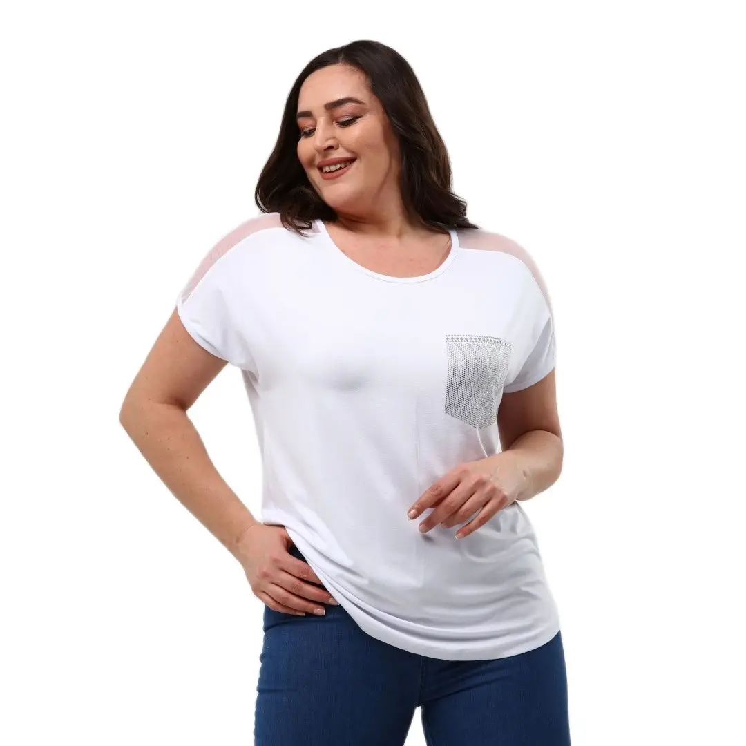 Women’s Plus Size Blouse Shoulder Tulle Detail, Designed and Made in Turkey, New Arrival