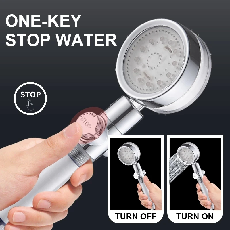 Led Shower Head High Pressure Rainfall With Stop Button Water Saving Hand Held Changing Temperature Control Sensor With Filter