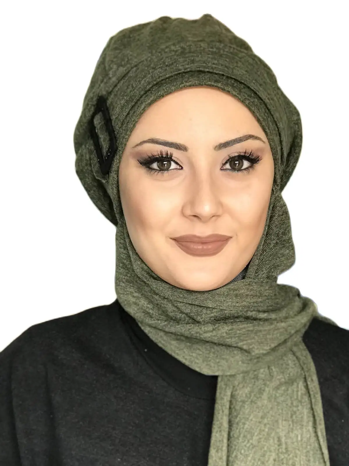 New Fashion 2021 Women Headscarf Scarf Kerchief Hat Bonnet Hijab Islamic Clothing  Matte Green Buckled Scarfed Beanie Shawl