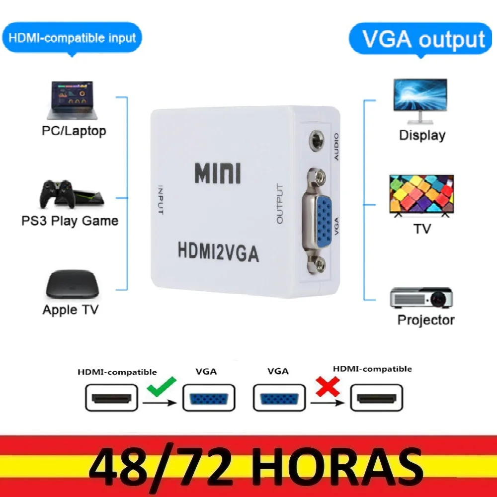 Konwerter BARAC HDMI2VGA HDMI 1080P MINI konwerter Adapter, kompatybilny z VGA, dla PC, laptop, TV, pudełko, PS3. Projektor ekran komputera XBOX