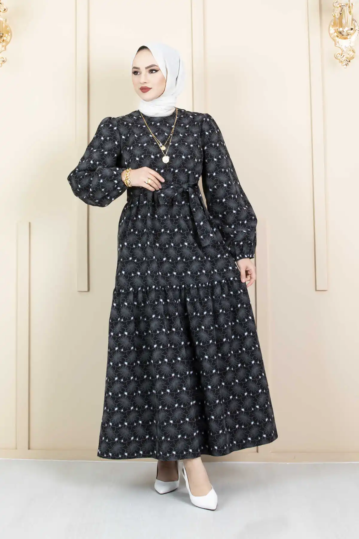 Women Floral Patterned Veiling Dress Ramadan Eid Hooded Muslim Women Hijab Dress Jilbab Abaya Long Khimar Full Cover Islamic