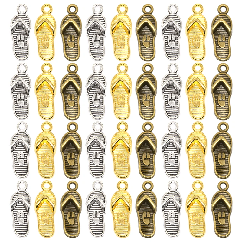 Wholesale 20pcs Three Color Flip Flops Charms Alloy Metal Slipper Pendants For DIY Handmade Jewelry Accessories Making 21*8mm