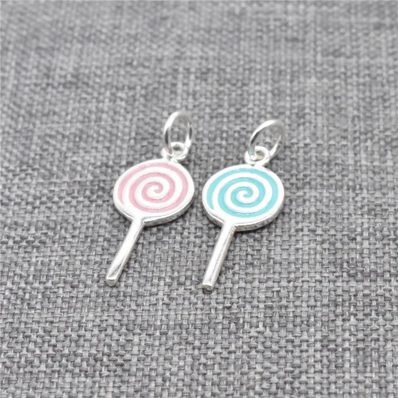 2pcs of 925 Sterling Silver Lollipop Charms with Pink Green Enameled for Bracelet Necklace