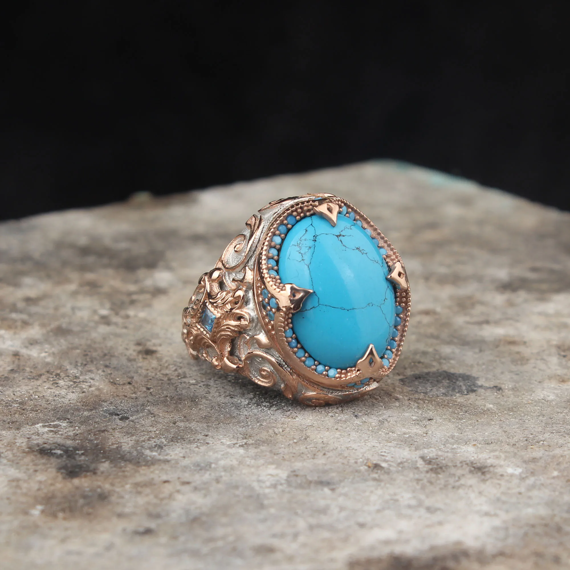 

925 Sterling Silver Natural Turquoise Stone Men Silver Ring, Vintage Mens Silver Ring, Turkish Turquoise Stone Ring For Men