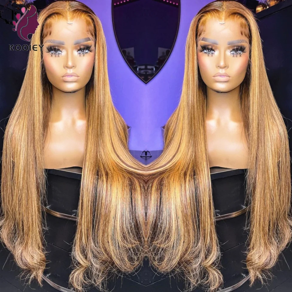 

Human hair Straight Highlight Wig Malaysian Straight Human Hair Wigs 4/27 Ombre Honey Blonde Wig 13X4 Lace Front Human Hair Wigs