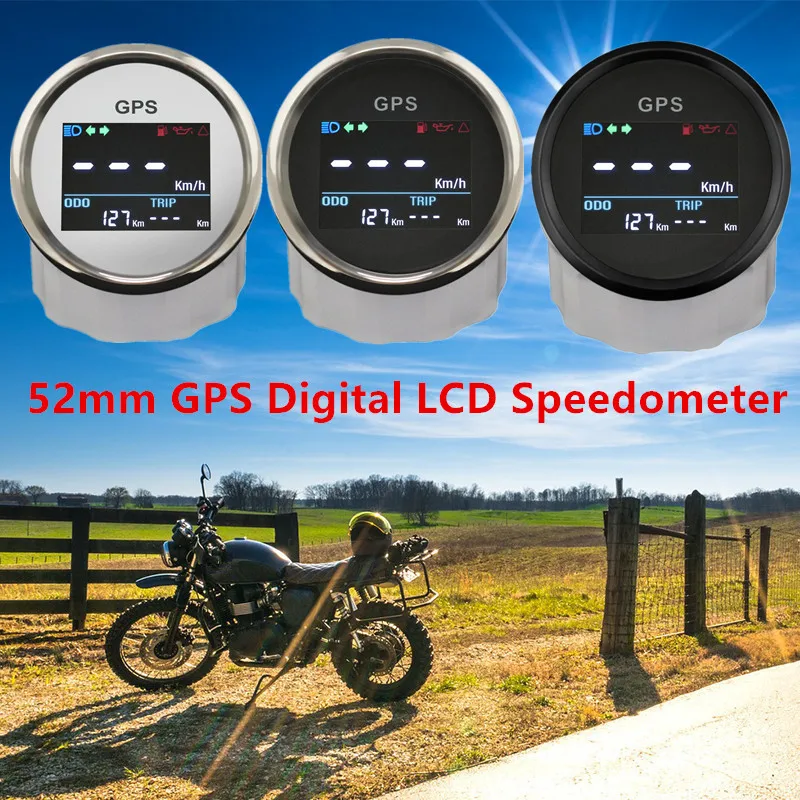 RHAXEL 52mm Digital GPS Speedometer Odometer Adjustable for Boat Motorcycle Car Universal with GPS Antenna 9-32V