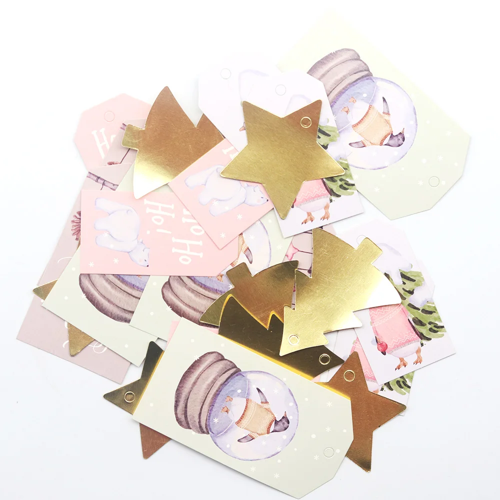 Creative Path Vintage Christmas Gift Tags Gold Foil Star Decorative Scrapbooking Tags For DIY Crafting Christmas Tree Decoration