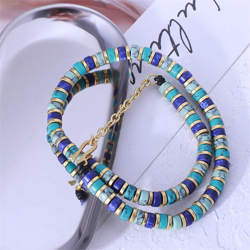 Chain Lengthen 44CM Retro Ethnic Style Colored Stone Long Female Necklace Party Gifts