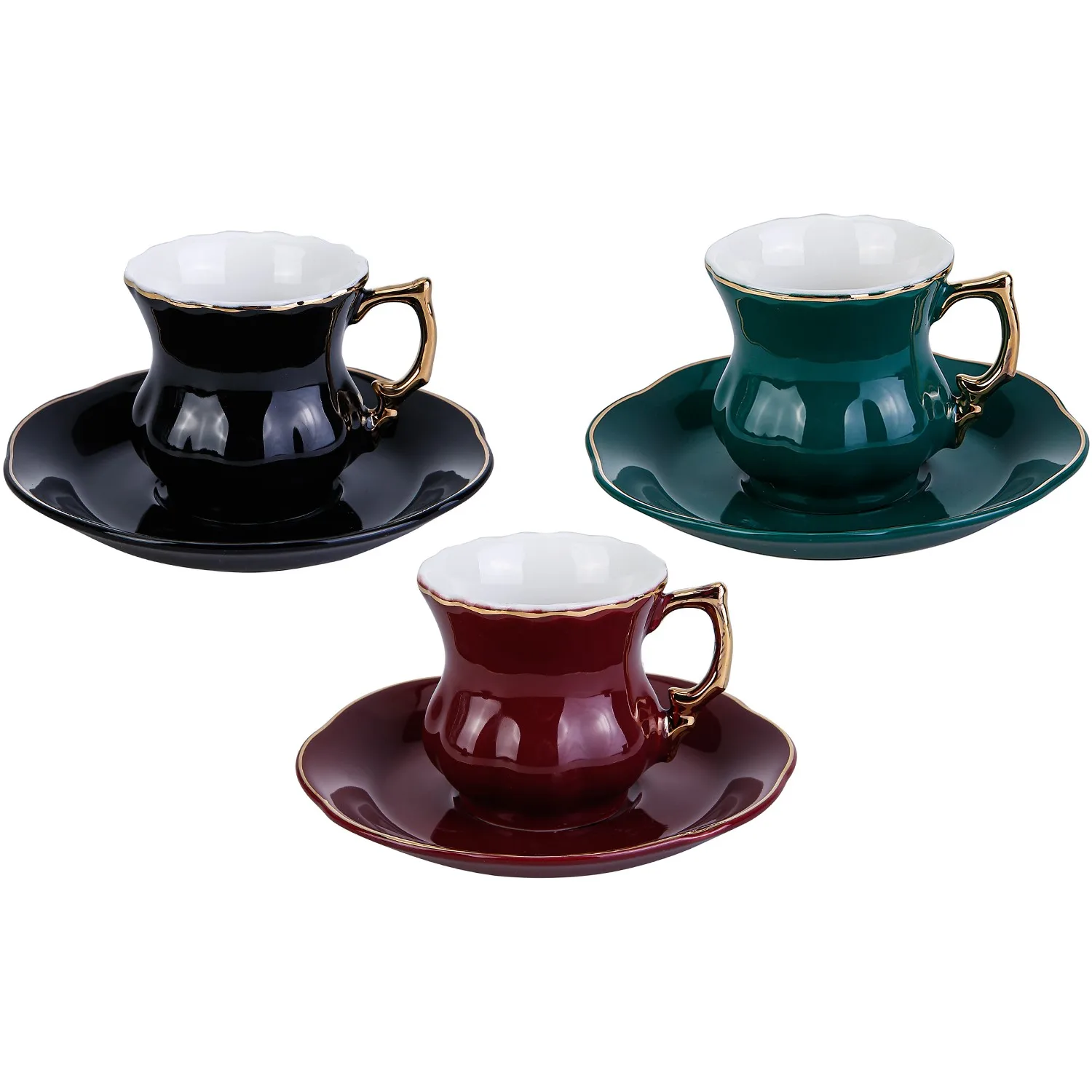 WONDERFUL MAGNIFICENT Karaca 3 Colors 1 Set Set of 6 Coffee Cups YOUR QUALITY CUP WITH COFFEE WITH PLEASANT CONVERSATION FREE SH