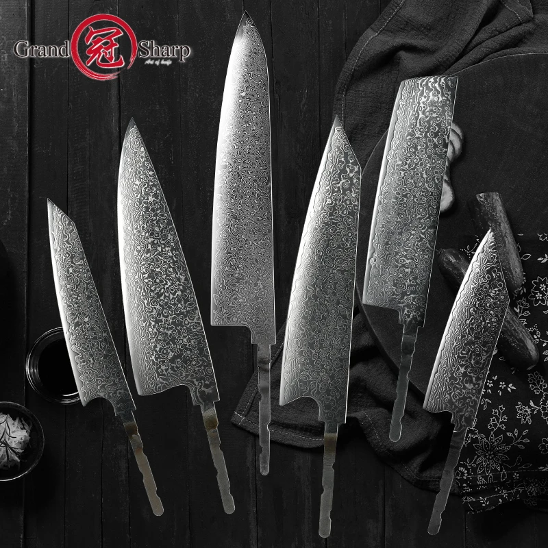 Grandsharp Knife Blank Blade DIY Kitchen Knife 67 Layers Damascus Steel Razor Sharp Tools High Hardness Chef Cooking Tool