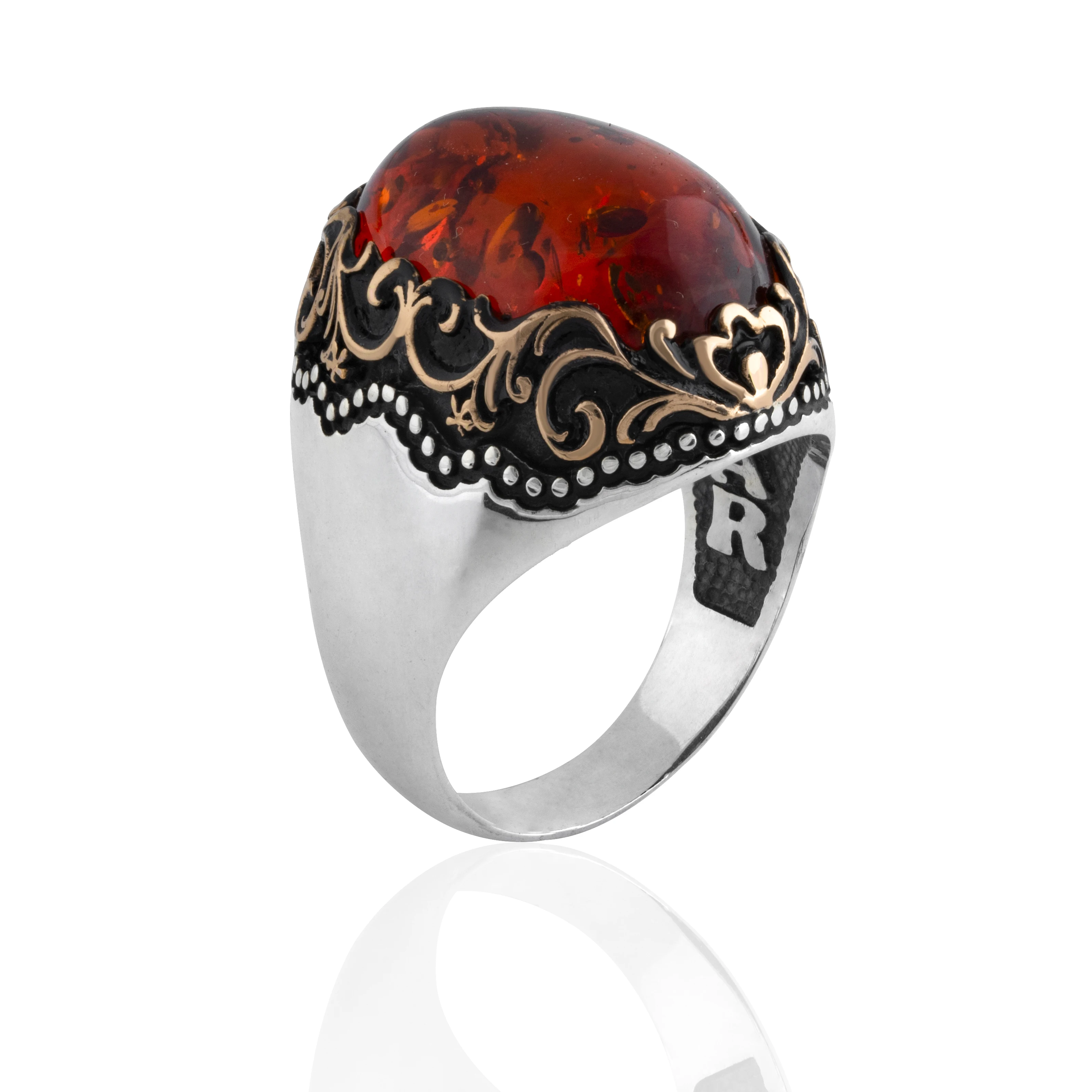 Guaranteed High-quality 925 Sterling Silver AMBER STONE ring Jewelry Made in Turkey in a luxurious way for men with gift