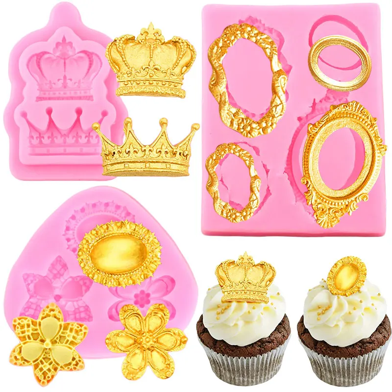 Vintage Frame Fondant Mold Baroque Style Relief Crown Jewelry Silicone Molds Cupcake Topper Chocolate Candy Polymer Clay Moulds