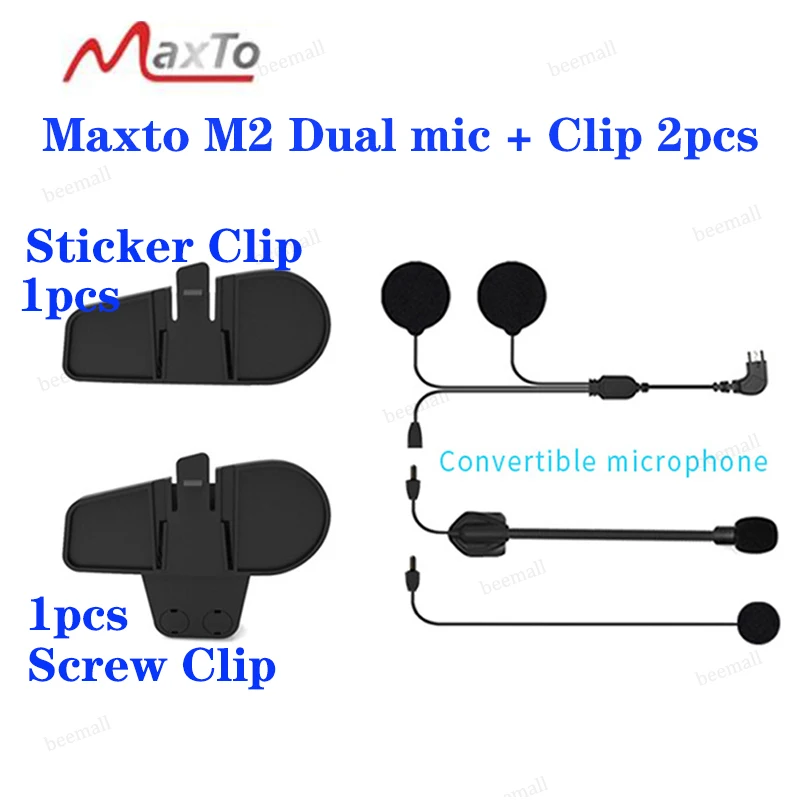 Maxto M2 Motorcycle Helmet Headset Intercom Glued Adhesive Holder Mount Base + Dual Microphone Earphone for Maxto M2