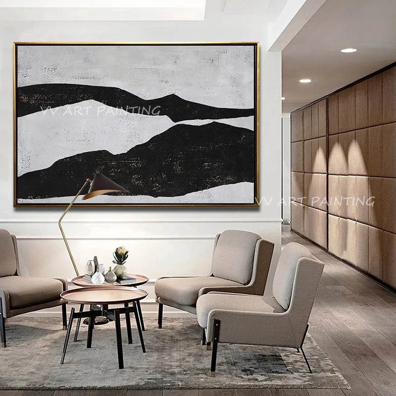 Modern Handmade Oil Painting, Thick Knife Textured Minimalist Mountain Art, Neutral Decor For Lobby & Apartment