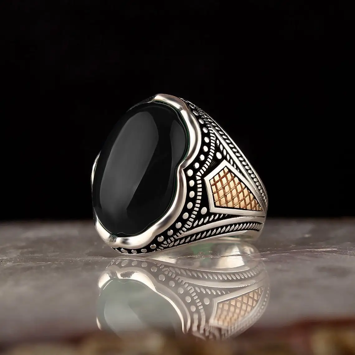 

Elegant Design 925 Sterling Silver Black Onyxx Stone Men's Ring Biker Jewelery Ottoman Accesory Gift For Him