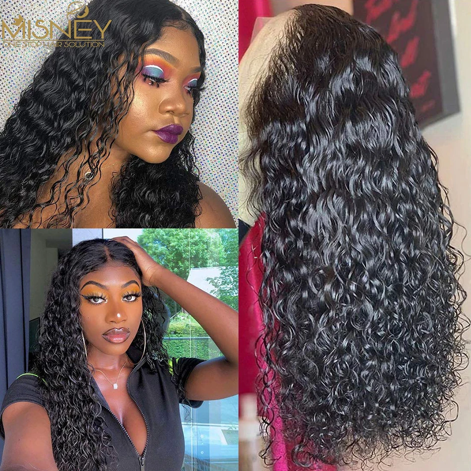 Water Wave Human Hair Lace Front Wigs Pre Plucked with Baby Hair Brazilian Remy Hair Deep Curly 13X4 Lace Frontal Human Hair Wig