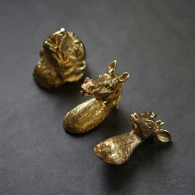 Brass Animal Knob Furniture Knob Deer Dog Horse Head Cabinet Knob