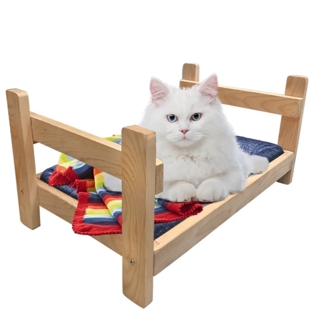 Natural Wooden Cat Bed Handmade Pet Product House Sleep Comfortable Basket Portable Accessories Mascota Gato Animaux Chat Lit