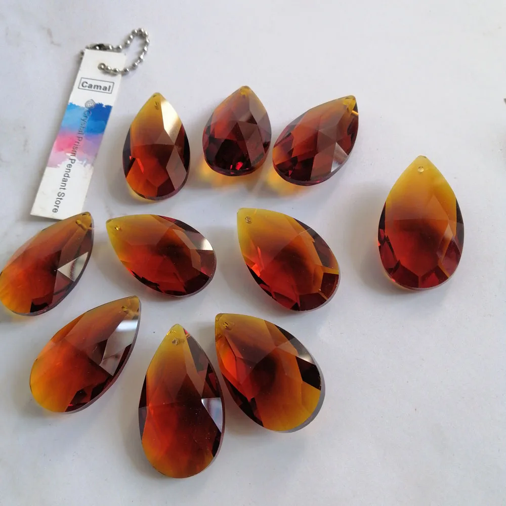 Camal 5Pcs Amber Color Glass 38mm Teardrop CRYSTAL Bead Chandelier Pendant Part Lamp Prisms Jewelry Hanging Decor SunCatcher DIY