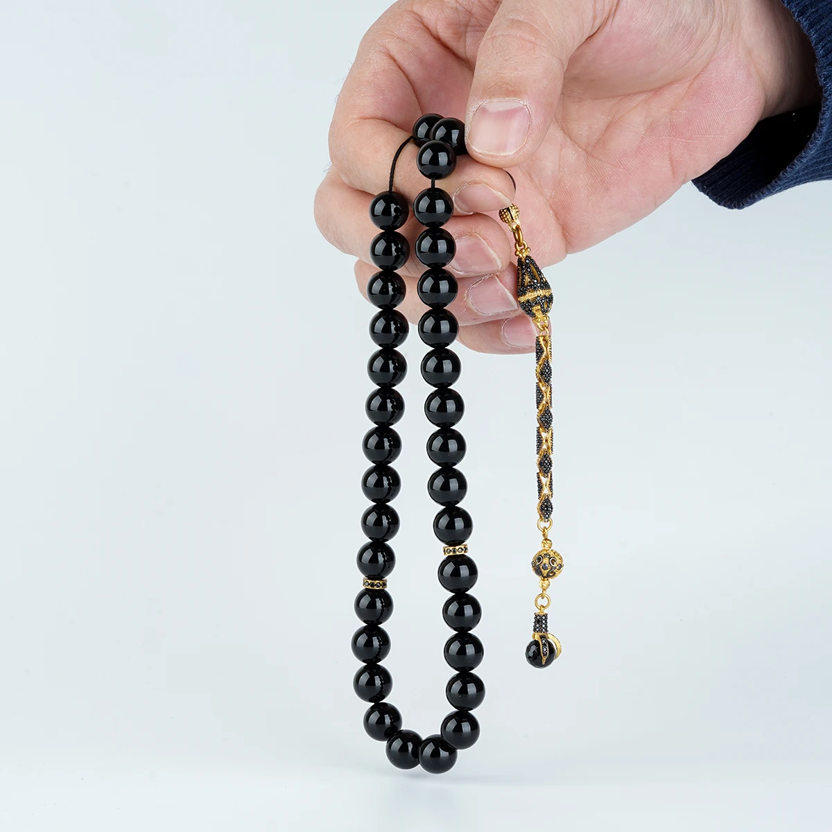 REVIST High Quality Guaranteed 925 Sterling Silver For Men Tassel Zultanite Stone 33 Pcs Rosary you 10mm color: Brown, Black