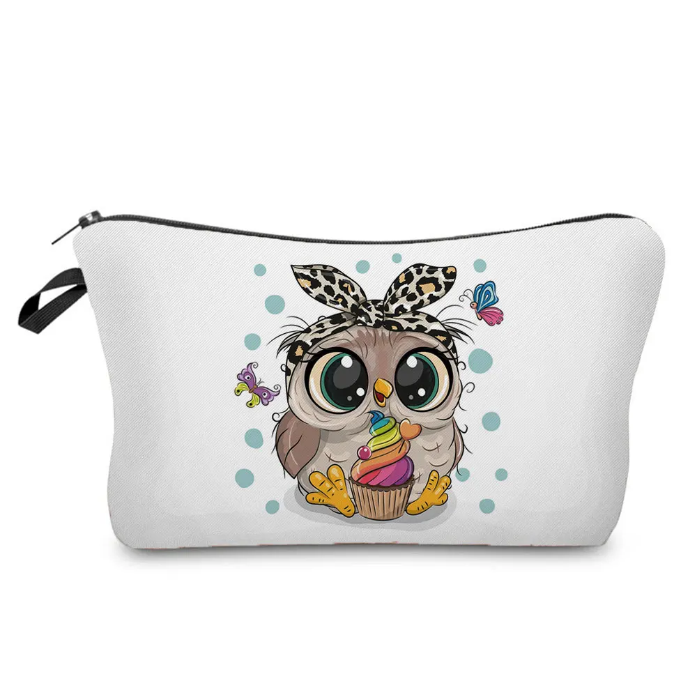 Cute Owl Print Makeup Bags For Women Roomy Toiletry Bag Mini Travel Practical Pencil Case Birthday Custom Pattern Cosmetic Pouch