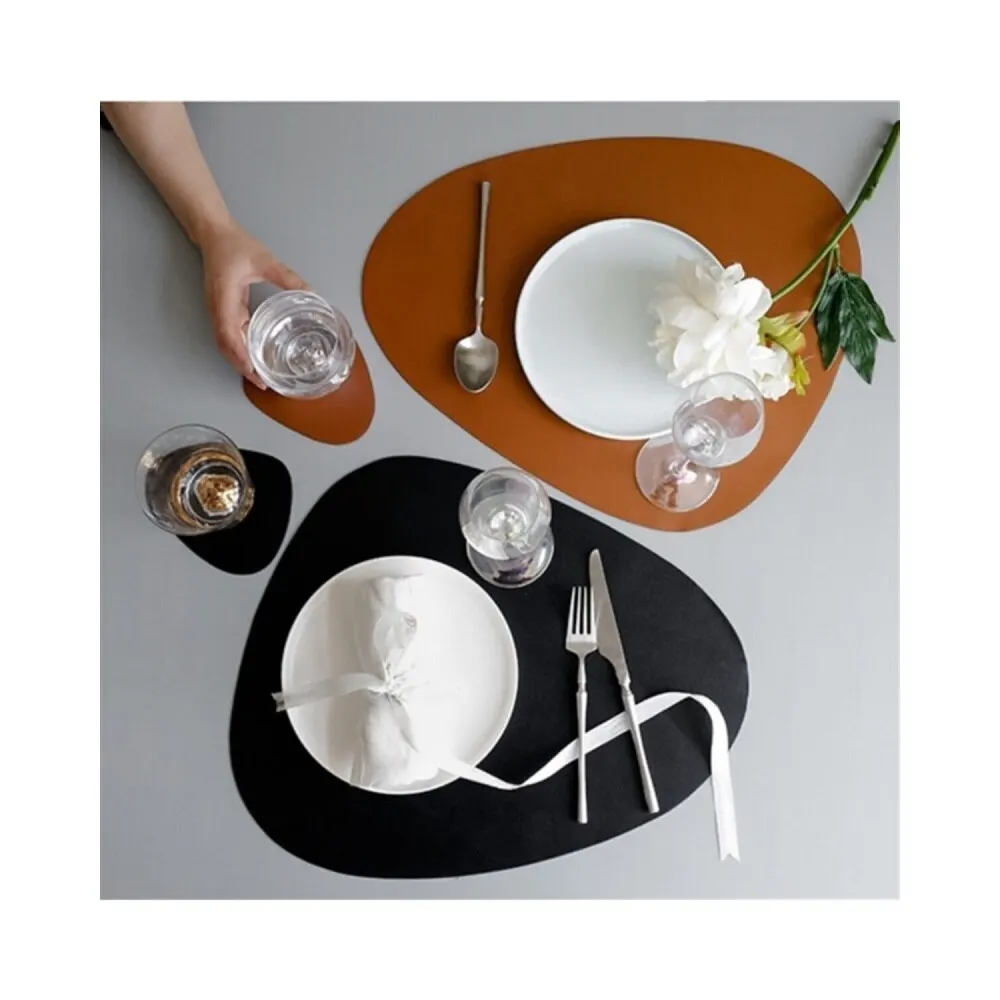 

12pcs Leather Placemats Waterproof Mat Coaster Plate Tableware Pad Plates Round Design Non-slip Dining Dining Kitchen Table