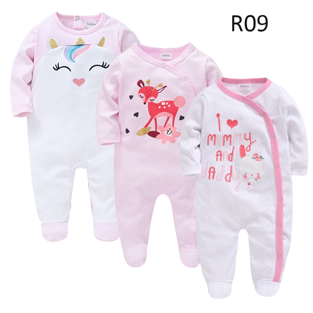 3PCS Winter Baby Girls Rompers Roupa De Bebes Pink Unicorn I Love Mummy Printing Clothes Kids Outfit Jumpsuit For Newborn