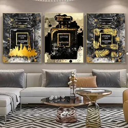 Black With Gold Paris Perfume Bottle Fashion Poster Canvas Painting Wall Art Picture For Bedroom Decoration Paintings Room Decor