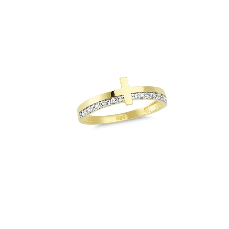 14K Solid Gold Cros Ring Dainty Minimalist Ring