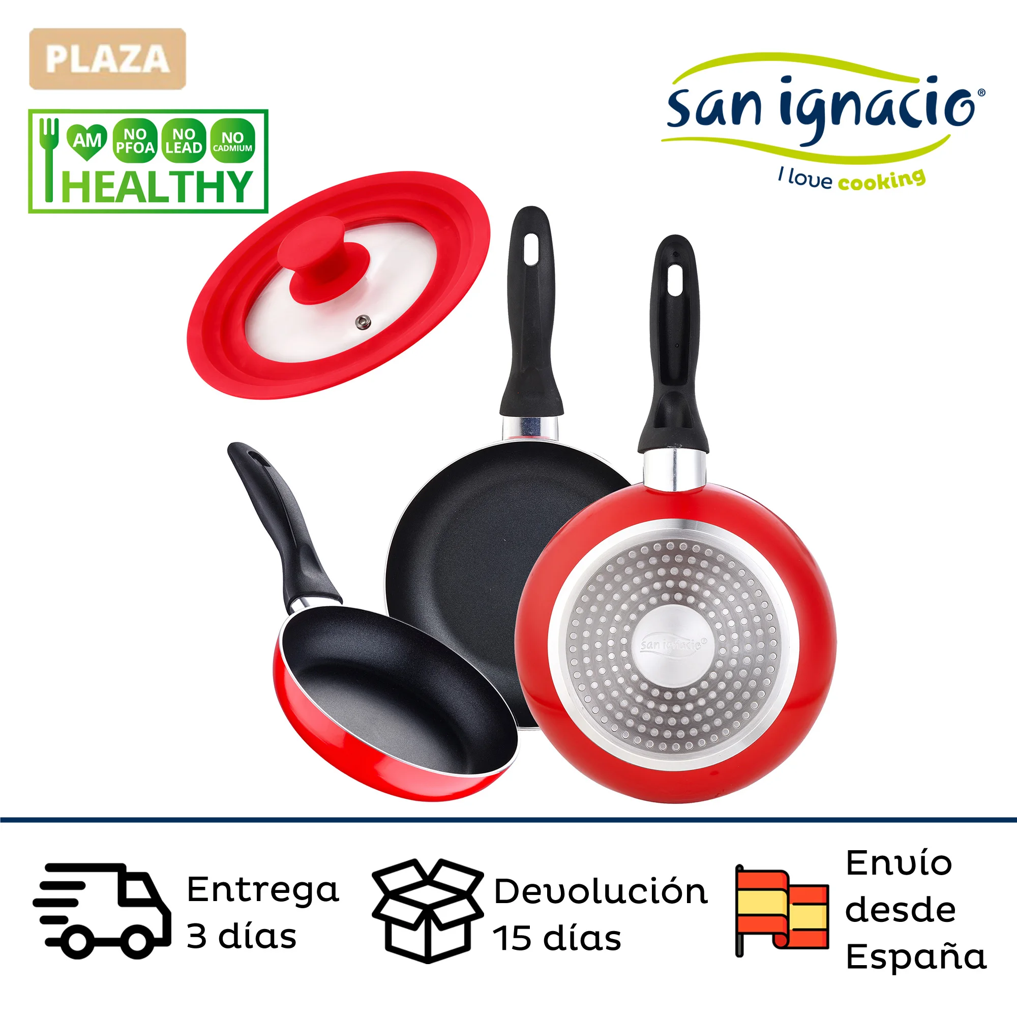 SAN IGNACIO Navy Red: set of 16, 20 and 24cm non-stick pans for induction and universal Red cap.