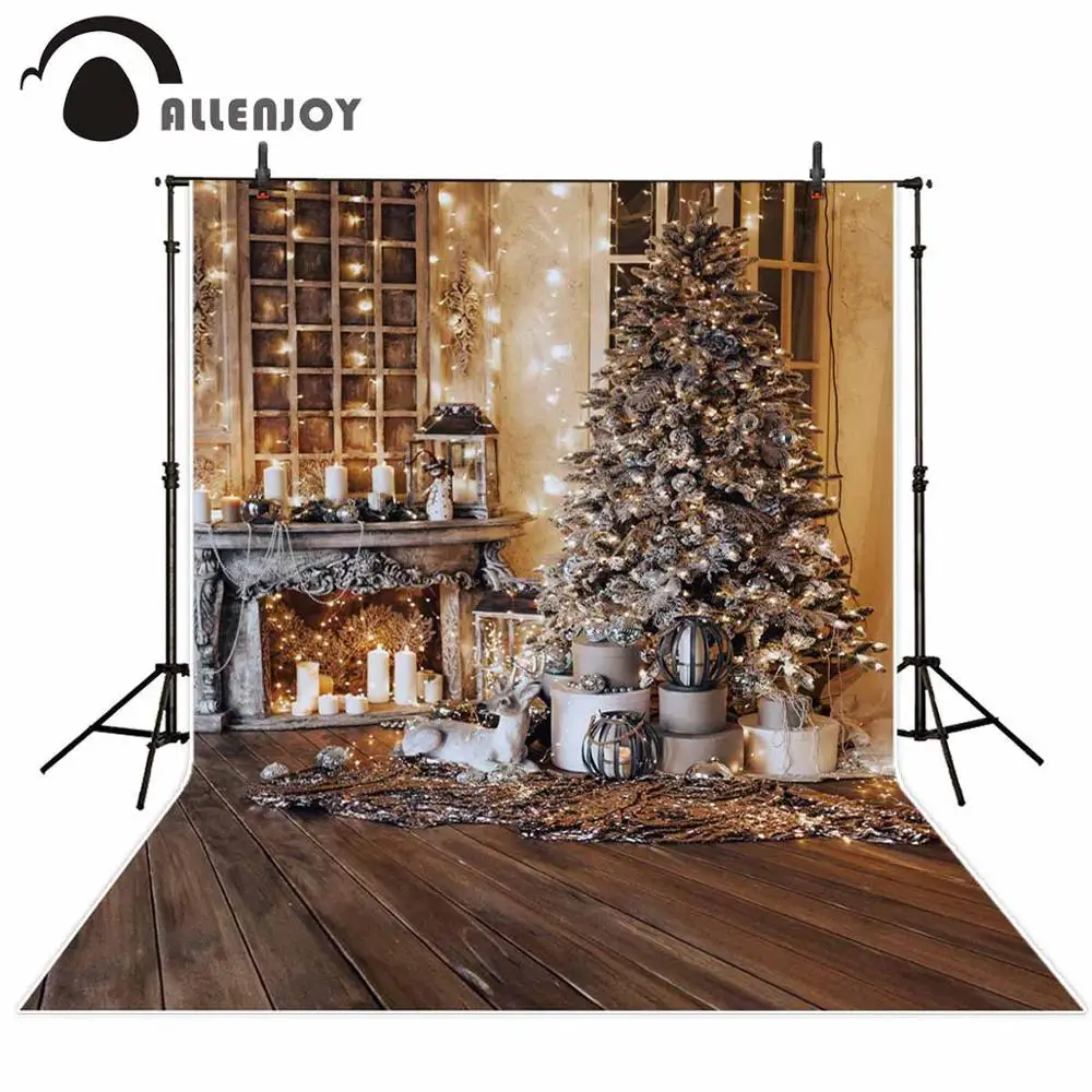 Allenjoy studio photography backdrop vintage wooden floor new year Christmas fireplace photophone photocall photozone background