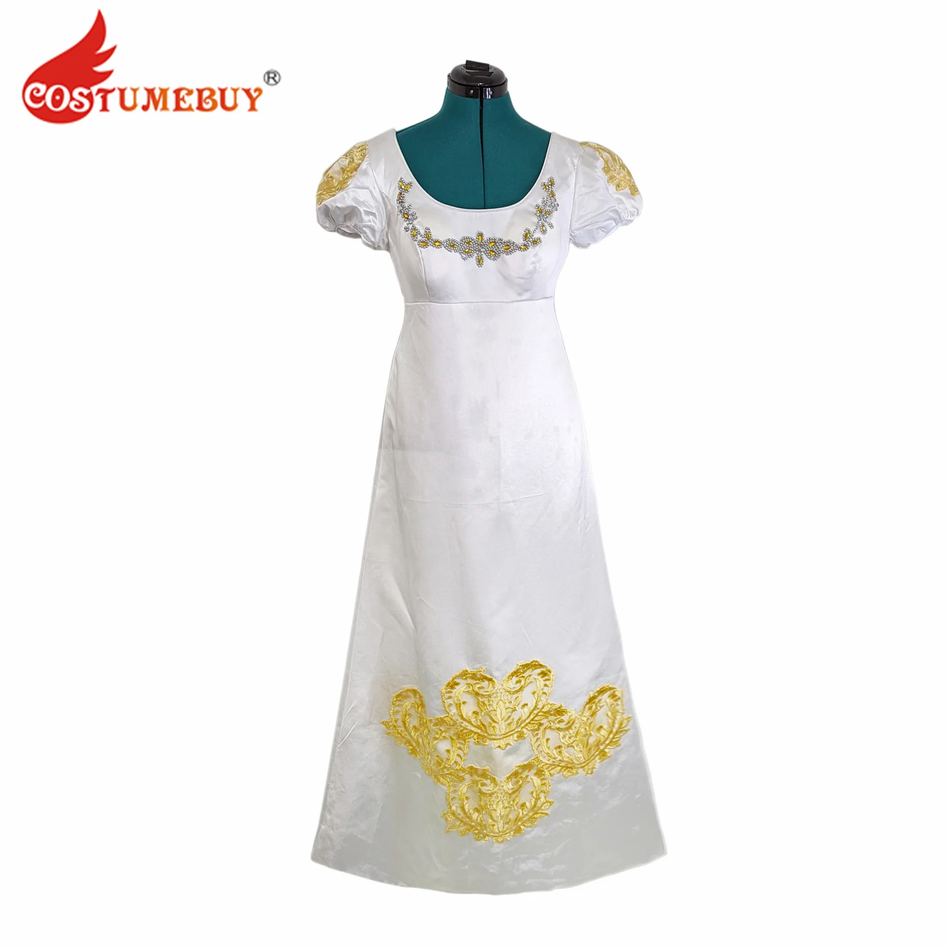 Daphne Cosplay Costume Regency Dress White High Waistline Dress Ball Gown Wedding Dress for Adult Women