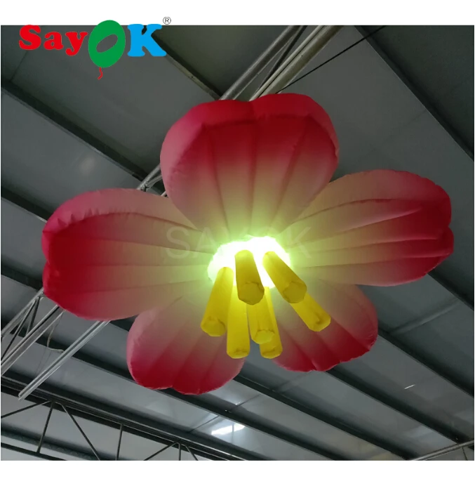 1.5m Dia Inflatable LED Plum Blossom Hanging Inflatable Flower with 16 Colors Changing Light for Event Showing Stage Decoration