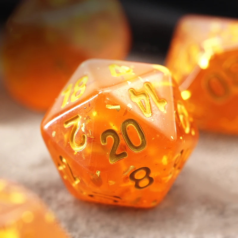 7Pcs/Set Silver Foil Orange Crystal Dice D&D COC Dice D4 D6 D8 D10 D% D12 D20 Table Games DND RPG Dice Set