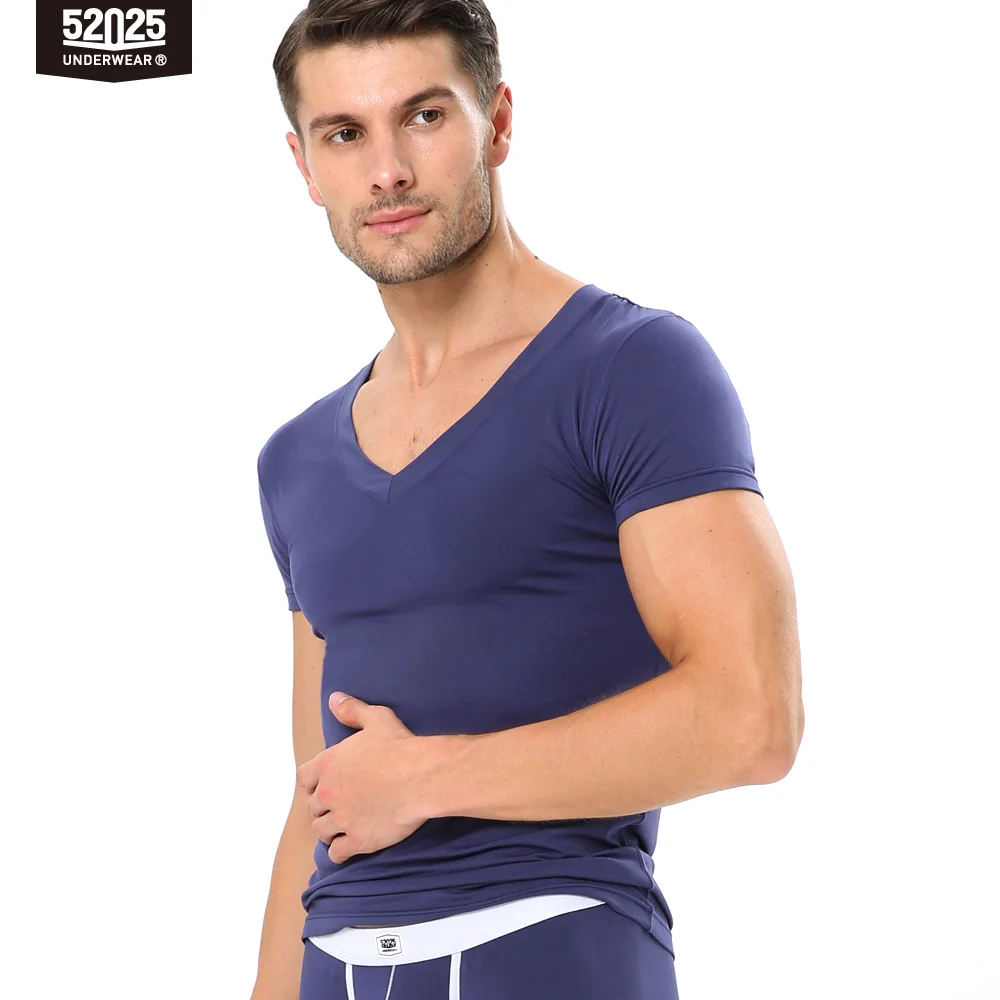 52025 Men Undershirts Soft Modal Comfortable Underwear Close-fit Short Sleeves T-Shirt Tops Sleepwear Comfy Homewear