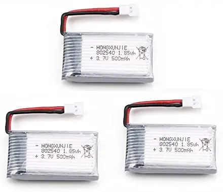 Rechargeable Lipo Batteries 3.7V 500mAh for RC Drones | Compatible with Syma, Cheerson, Skytech, Wltoys | Pack of 3, 45x25x9-16