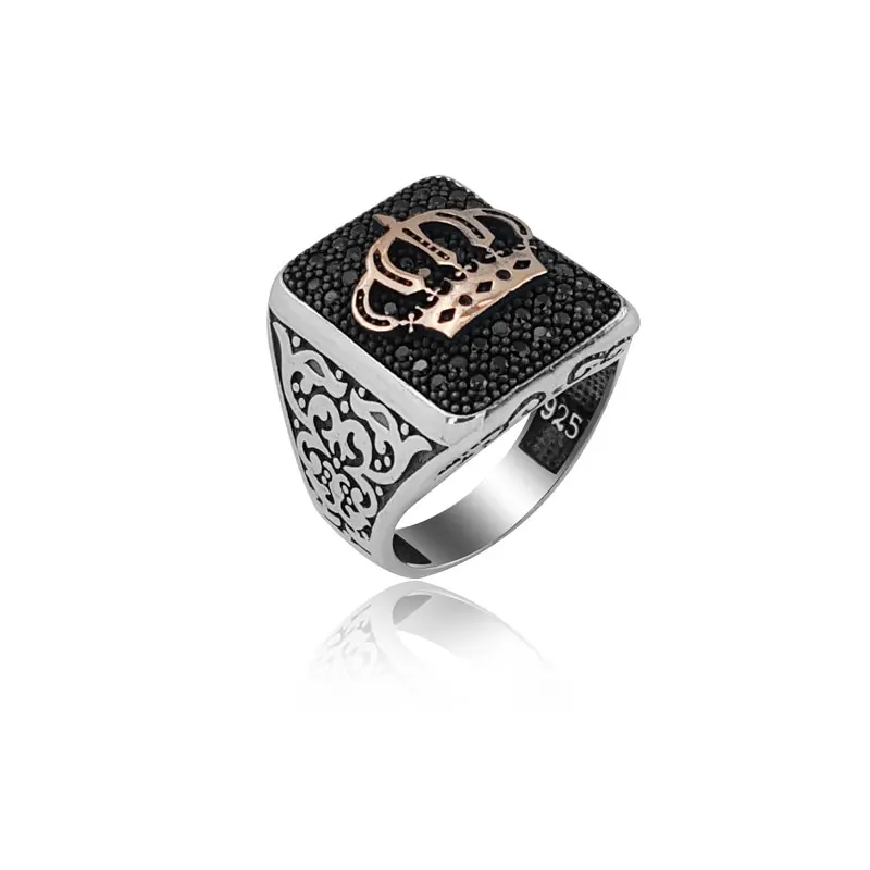 925 Silver Cronw Printed Casual Men Rings