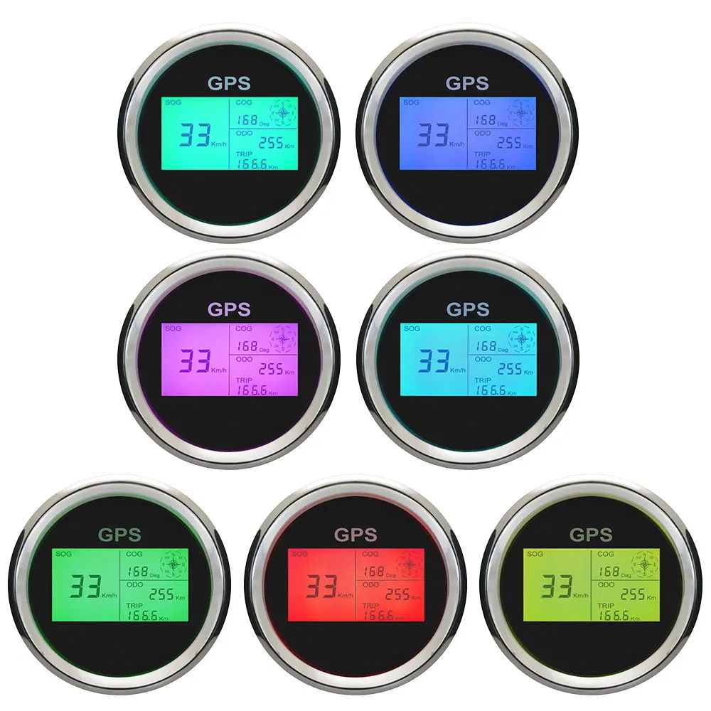 85mm Waterproof Universal Digital GPS Speedometer 7 Colors Backlight LCD Speed Gauge Odometer Course with GPS Antenna Mileage