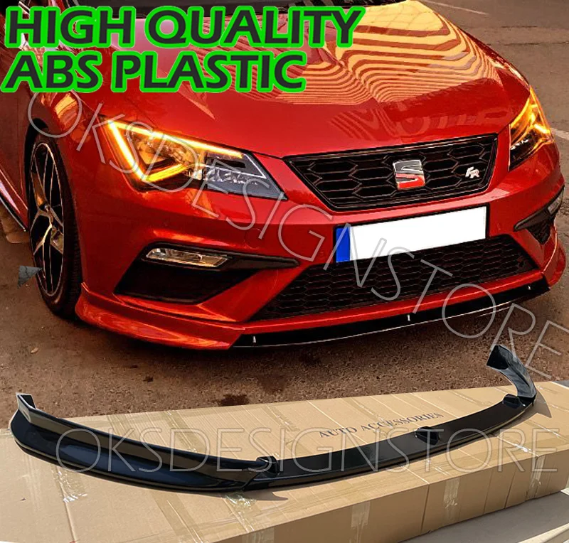 FOR SEAT LEON 2017-2020 FR/CUPRA STYLE Xcellence White S9R  Front Bumper Lip 3 pcs  Glossy Black Splitter Diffuser Lip Body Kit