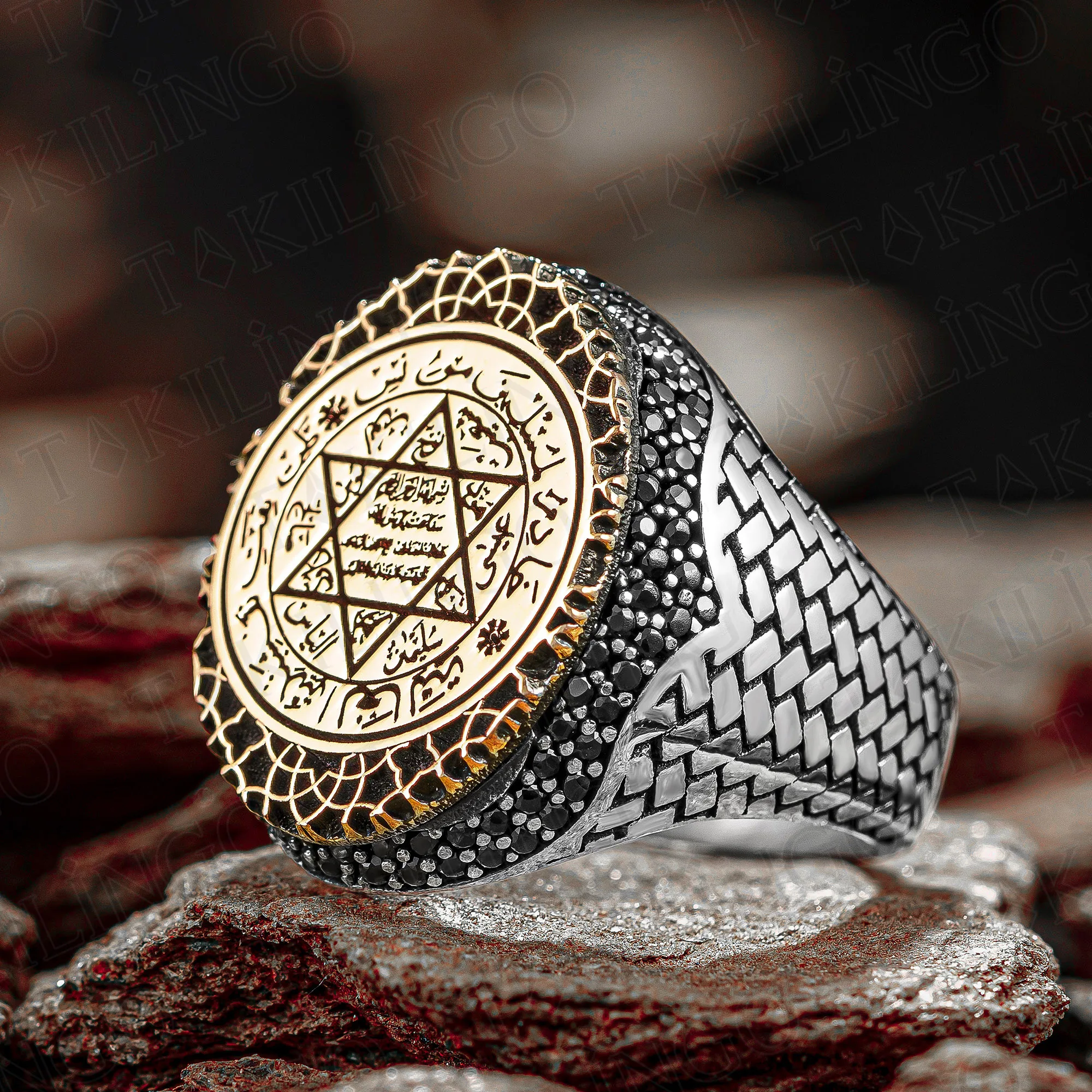 

Elegant Solid 925 Sterling Silver Seal Of Prophet Solomon Men's Ring With Zircon Stone High Quality Shiny Jewelry Gift For Him