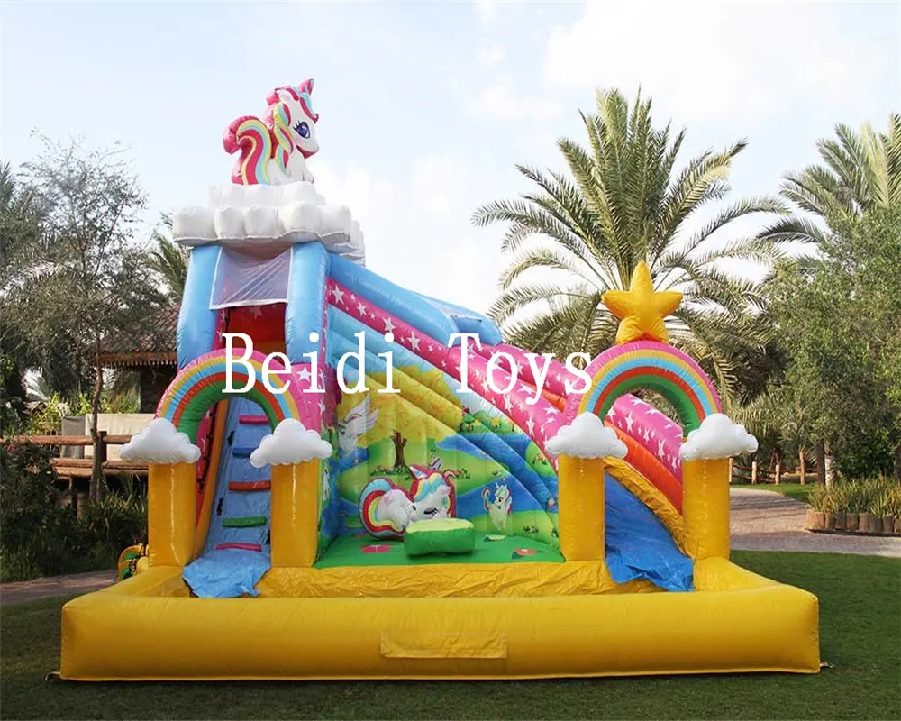 

Commercial rental summer hot latte garden children's unicorn inflatable pool slide