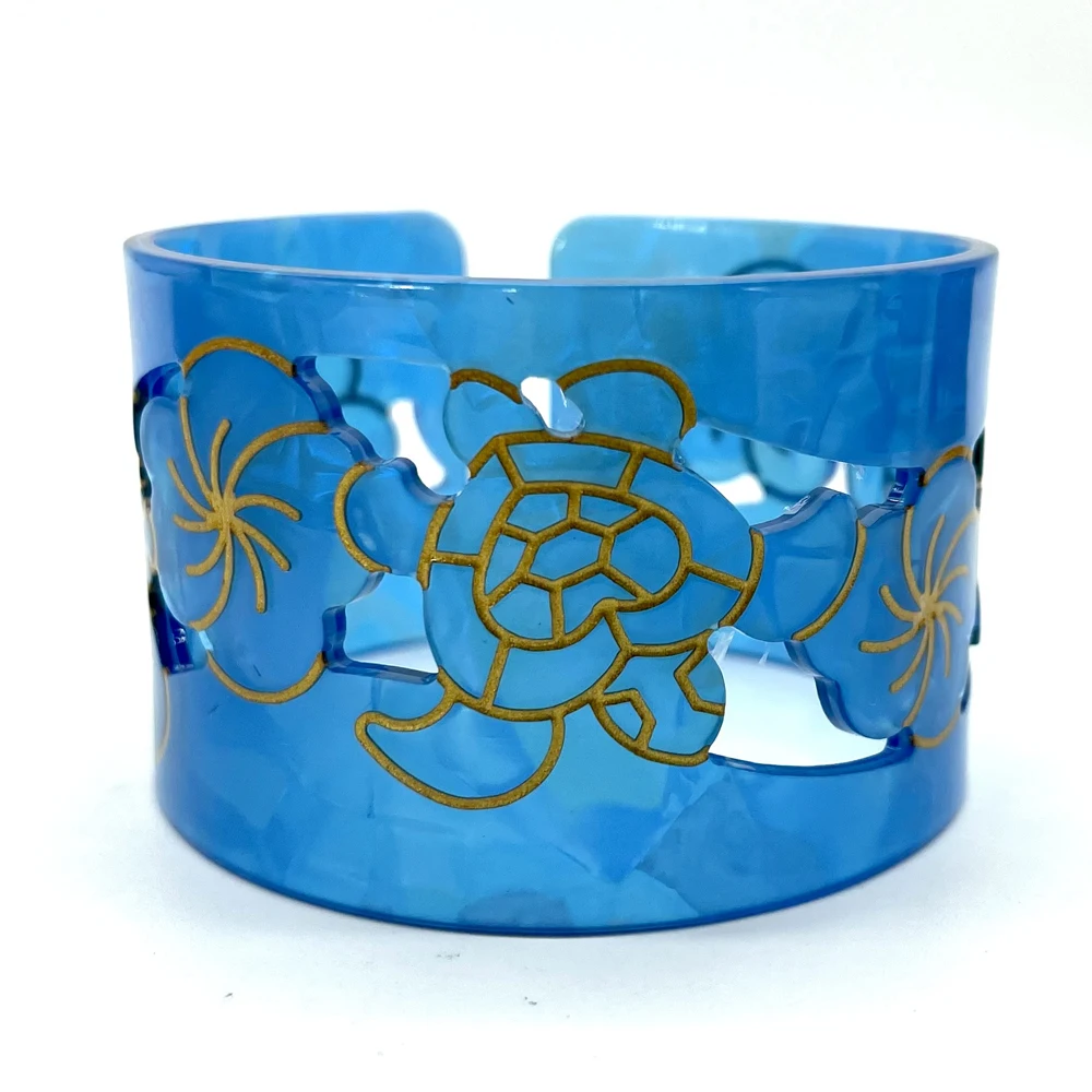 New Fashion Acrylic Tortoise Shell Cuff Bracelet Bangles With Flower Tribals Carved Styles Hawaiian Samoan Pacific Styles