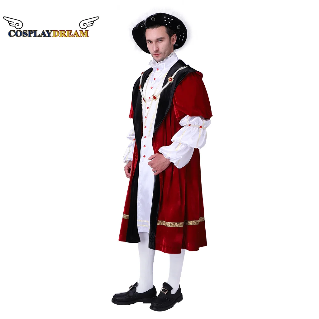 Renaissance Tudor Dynasty King Henry VIII Cosplay Costume Medieval Noble King Lord Costume Henry VIII Costume Red Outfit Coat