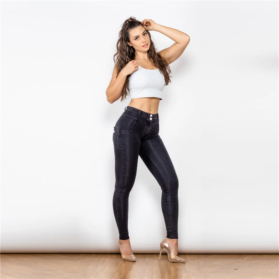 Shascullfites-Melody Stretch Denim Jeans Feminina, Jeans Perna Reta, Skinny Calças Pretas, Hip Capris, Jeggings Lápis, Push Up