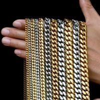 Hip Hop Cuban Curb Link Mens Miami Stainless Steel 18k Gold Plated Chain Necklace Jewelry Gift For Him 6/8/10/12MM