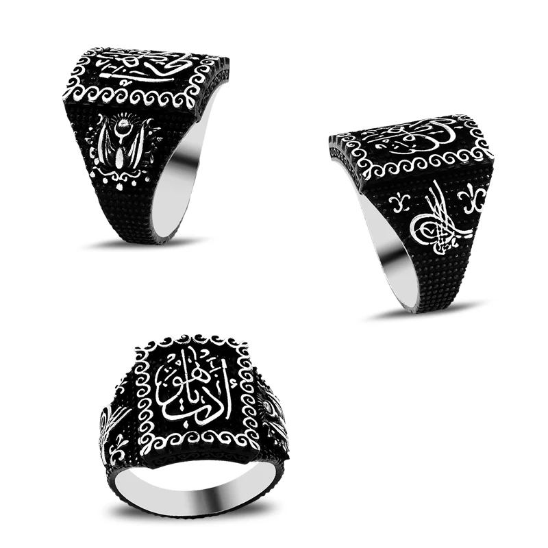 925 Silver Religious Letter Printed Rings for Men