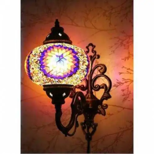 BLUE PURPLE YELLOW MIXED COLORS MOSAIC Glass WALL LAMP. FAST CARGO FIRSATIYLA Handcrafted Glass romantic bed light zehra