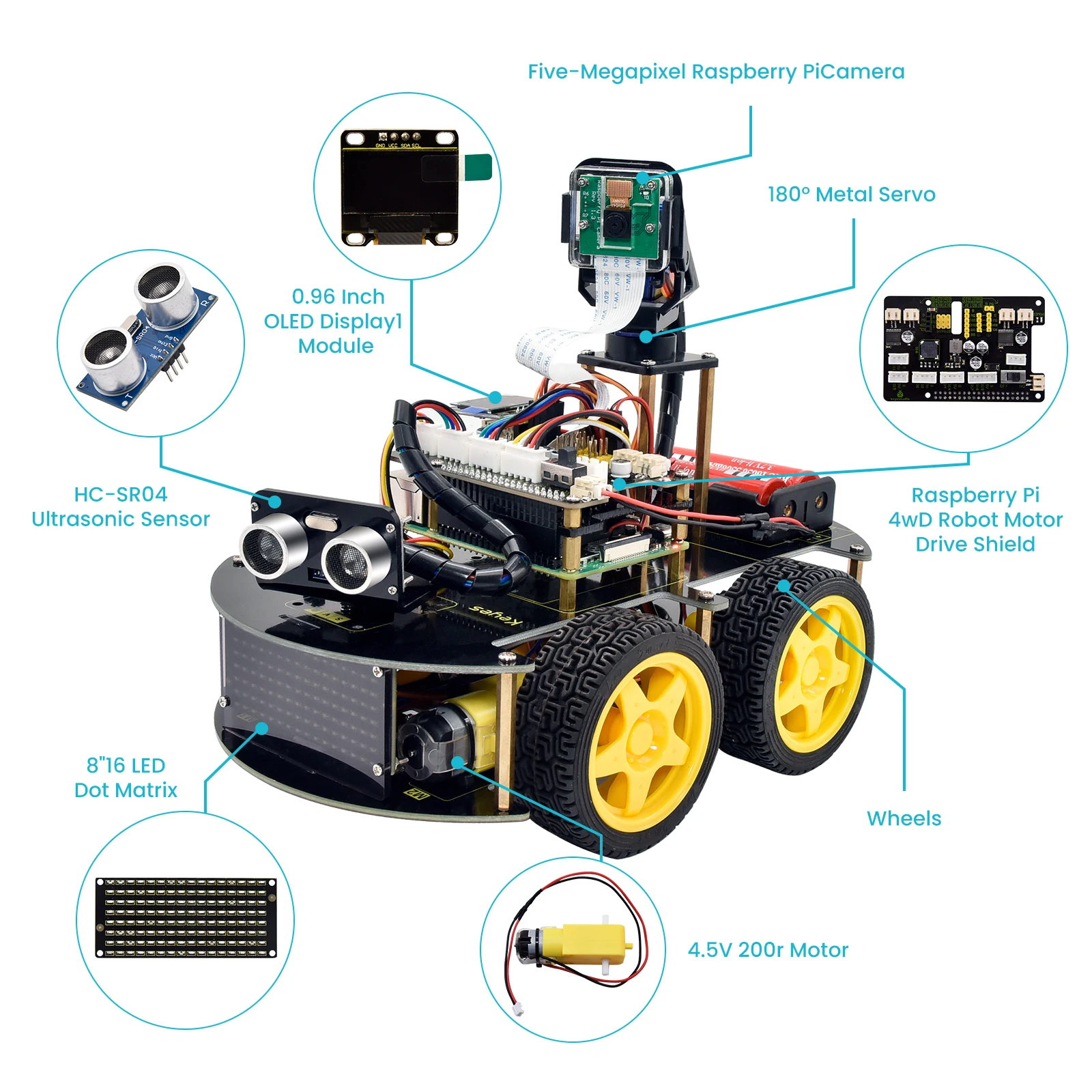 Keyestudio Raspberry Pi 4B Robot Car+5 Megapixels Camera Module Python Programming For Raspberry Pi 4B(No Raspberry Pi Board )