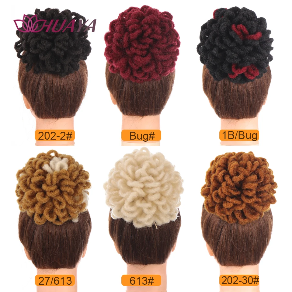 HUAYA-moño de pelo sintético Afro Chignon, coleta con cordón de alta Puff, Petal Chignon, extensiones de cabello Nu Locs de imitación